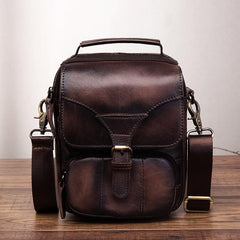 Vintage Leather Brown Men's Small Vertical Side Bag Handbag Belt Bag Pouch  For Men - imessengerbags