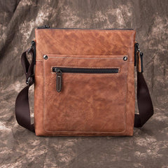 Cool Leather Men's 10 inches Brown Vertical Messenger Bag Blue Courier Bag Side Bag For Men