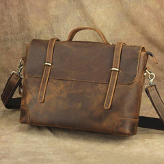 Brown Leather Men's Professional Briefcase 14‘’ Laptop Handbag Business Bag For Men - imessengerbags
