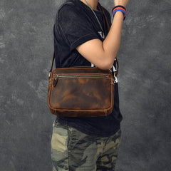 Vintage Leather Mens 8' Brown Saddle Side Bag Messenger Bag Small Postman Bag For Men - imessengerbags