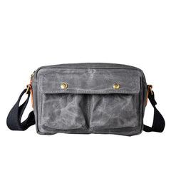 Gray Waxed Canvas Mens Casual Shoulder Bag Messenger Bags Casual Courier Bags for Men