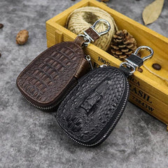 Black Leather Men's Key Wallet Zipper Car Key Case Car Holder For Men - imessengerbags