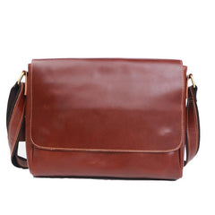 Cool Black Leather Mens 10 inches Courier Bags Coffee Brown Messenger Bags Postman Bag For Men - imessengerbags
