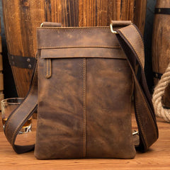 Cool Brown Leather 8 inches Mens Small Vertical Messenger Bags Brown Courier Bag for Men