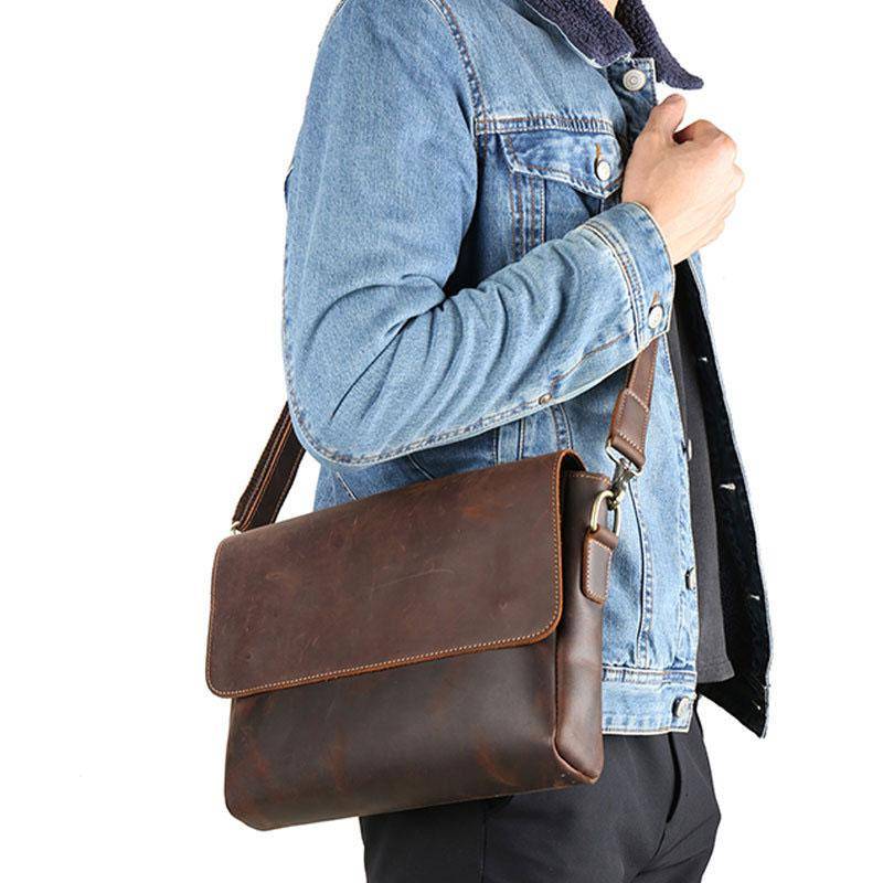 Cool Leather Mens Small Messenger Bags Vintage Shoulder Bags For