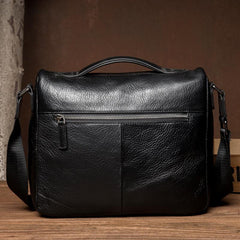 Black Leather 10 inches Mens Small Messenger Bag Black Side Bag Courier Bag Postman Bag for Men