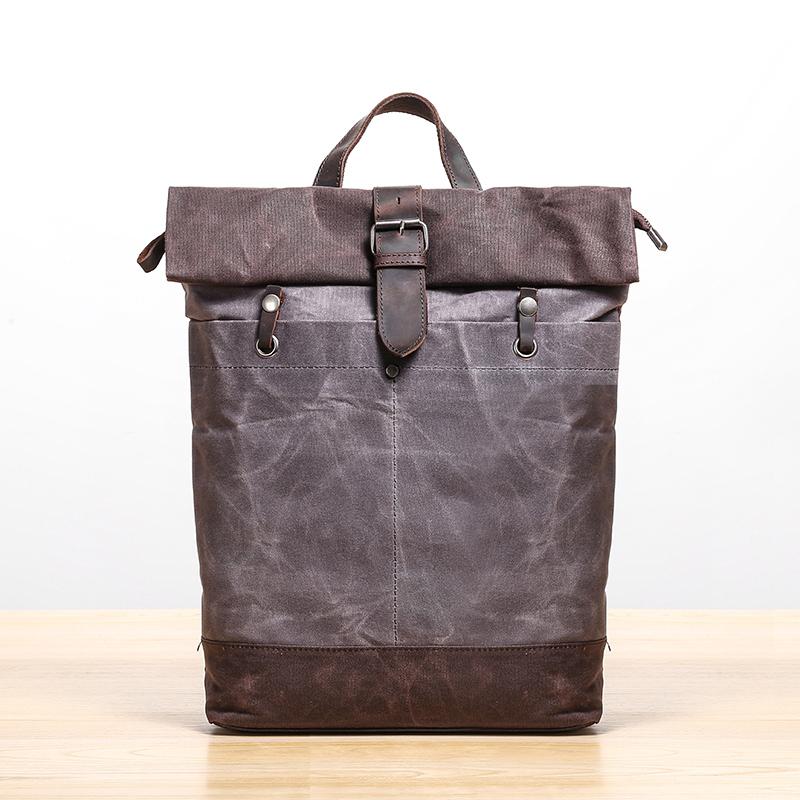Waxed Canvas Mens Womens 14'' Travel Backpack Roll Up Backpack School Backpack for Men - imessengerbags