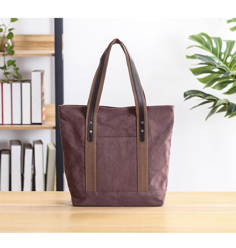 Casual Canvas Mens Womens Large 14‘’ Khaki Handbag Tote Bag Brown Shoulder Bag Tote Purse For Men - imessengerbags