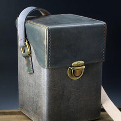 Handmade Gray Leather Mens Small Box Bag Shoulder Bag Messenger Bag for Men - imessengerbags