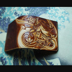 Handmade Leather Prajna Tooled Mens billfold Wallet Cool Slim Wallet Biker Wallet for Men