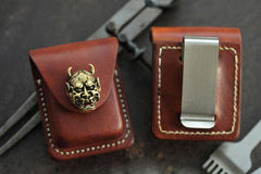 Handmade Brown Leather Mens Zippo Lighter Case With Belt Loop Zippo Standard Lighter Holders For Men