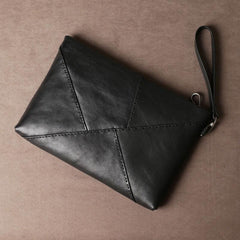 Genuine Leather Mens Clutch Cool Slim Wallet Zipper Clutch Wristlet Bag Wallet for Men Women - imessengerbags