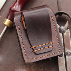 Cool Dark Brown Leather Mens Holster Zippo Lighter Case Standard Zippo Lighter Holder For Men