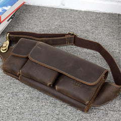 Brown Leather Mens Fanny Pack Waist Bag Hip Pack Light Brown Belt Bag Bumbag for Men
