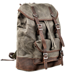 Waxed Canvas Leather Mens Waterproof Travel Green Backpack 15'' Computer Backpack for Men - imessengerbags
