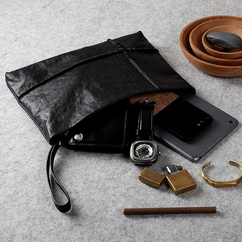 Fashion Leather Men's Black Envelope Clutch Wristlet Clutch Business Clutch For Men - imessengerbags