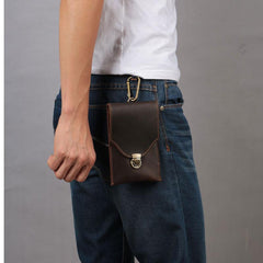 Cool Dark Brown Leather Mens Belt Pouch Mini Waist Bag Belt Bags For Men