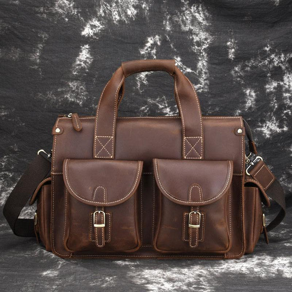Cool Leather Briefcase 14inch Laptop Handbag Work Bag Travel Bag For Men - imessengerbags