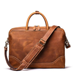 Vintage Brown Leather Men's Professional Briefcase 15‘’ Computer Briefcase Handbag For Men - imessengerbags