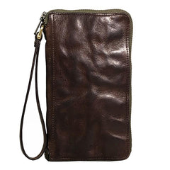 Vintage Green Leather Mens Bifold Long Wallet Brown Wristlet Wallet Brown Clutch Biker Wallet Men - imessengerbags