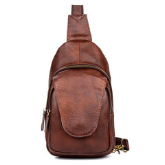 Casual Leather Brown Mens Sling Pack Sling Bags Chest Bag One Shoulder Backpack for Men - imessengerbags