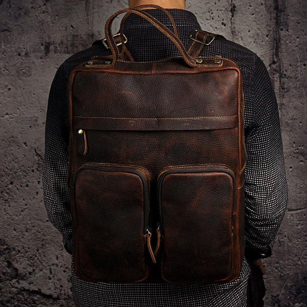 Cool Mens Leather Backpack Vintage Travel Backpack School Backpack for men - imessengerbags