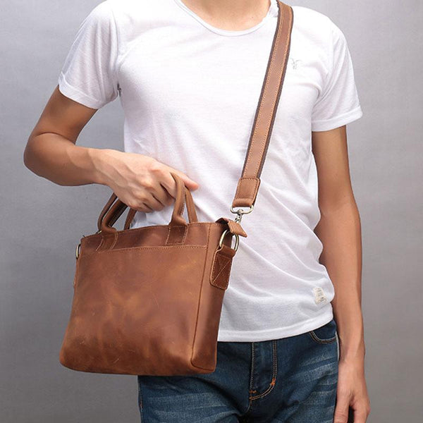 Cool Brown Leather Mens Vintage Small Briefcase Work Bag Shoulder Bag For Men - imessengerbags