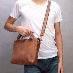 Cool Brown Leather Mens Vintage Small Briefcase Work Bag Shoulder Bag For Men