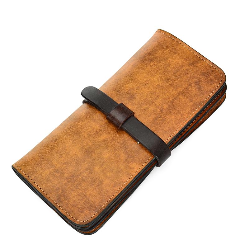 Handmade Vintage Mens Brown Bifold Leather Long Wallet Cool Long Wallets for Men