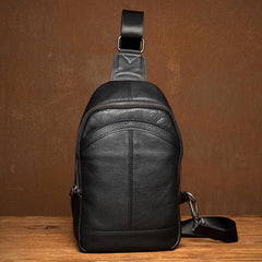 Black Leather Mens Cool Sling Bag Sling Pack Crossbody Pack Chest Bag for men - imessengerbags