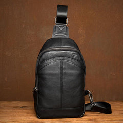 Black Leather Mens Cool Sling Bag Sling Pack Crossbody Pack Chest Bag for men