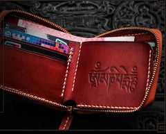 Handmade Leather Small Tooled Mens billfold Wallet Cool Chain Wallet Biker Wallet for Men