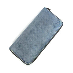 Simple Handmade Mens Red Long Wallet Blue Bifold Long Card Wallet Clutch Zipper Wallet For Men - imessengerbags