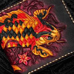 Handmade Leather Carp Tooled Mens billfold Wallet Cool Leather Wallet Slim Wallet for Men - imessengerbags