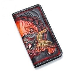 Handmade Leather Chinese Lion Mens Chain Biker Wallet Cool Leather Wallet With Chain Wallets for Men - imessengerbags