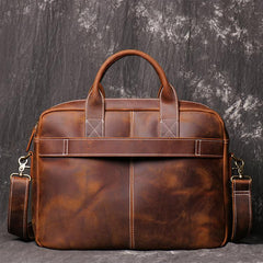 Brown Leather Men 14 inches Vintage Briefcase Handbag Dark Coffee Laptop Handbag Side Bag For Men - imessengerbags