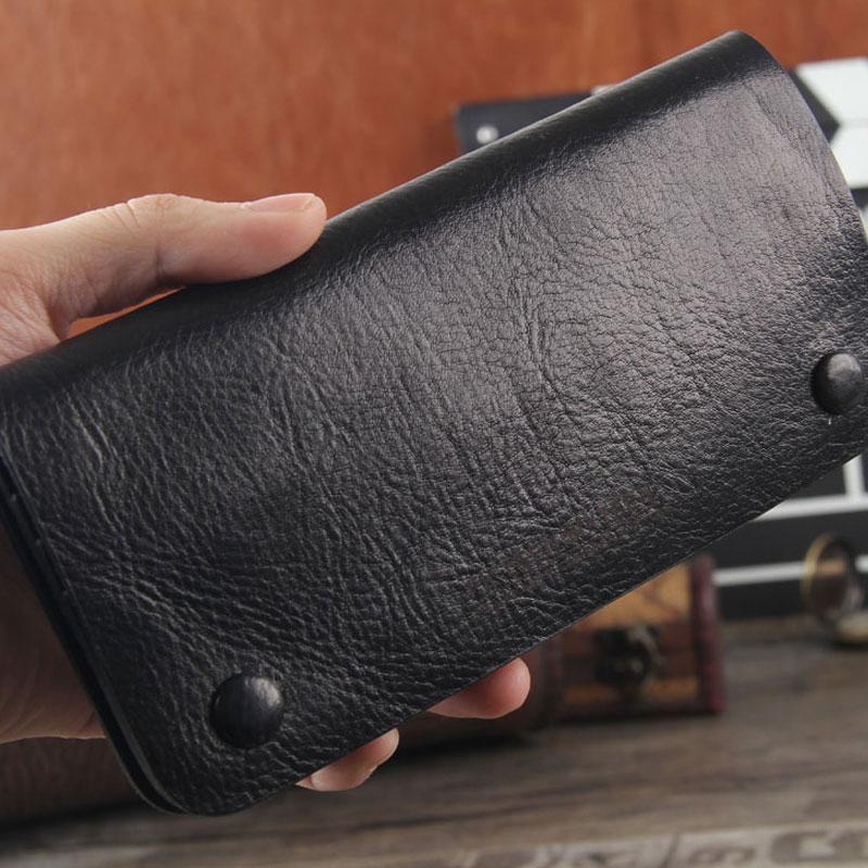 Handmade Genuine Leather Mens Cool Long Leather Wallet Bifold Clutch Wallet for Men - imessengerbags