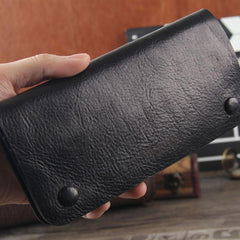 Handmade Genuine Leather Mens Cool Long Leather Wallet Bifold Clutch Wallet for Men - imessengerbags
