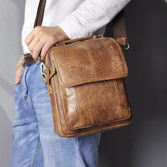 Brown LEATHER MENS Vertical SIDE BAG Small COURIER BAG Vertical Handbag MESSENGER BAG FOR MEN - imessengerbags