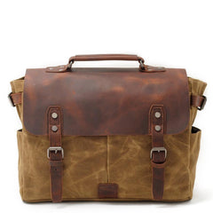 Cool Canvas Leather Mens Side Bag Black Shoulder Bag Khaki Messenger Bag for Men - imessengerbags