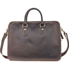 Vintage Dark Brown Leather Mens 14 inches Briefcase Black Work Briefcase Handbags For Men - imessengerbags