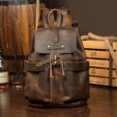Light Brown Casual Mens Leather 15-inch Computer Backpack Dark Brown Travel Backpacks School Backpacks for men - imessengerbags