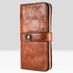 Handmade Leather Mens Cool Long Leather Wallet Bifold Clutch Wallet for Men