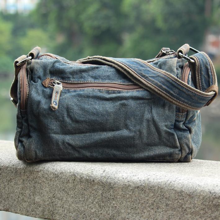 Blue Denim Mens Fashion Messenger Bags Large Jean Blue Shoulder Bag Po