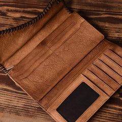 Handmade Leather Mens Cool Long Leather Wallet Trifold Clutch Wallet for Men