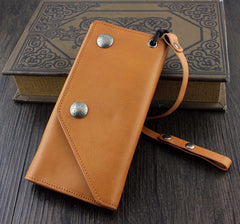 Badass Brown Leather Men's Trifold Biker Wallet Biker Chain Wallet Long Wallet with Chain For Men - imessengerbags