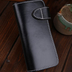 Handmade Leather Mens Cool Black Obsidian Chain Wallet Biker Trucker Wallet with Chain - imessengerbags