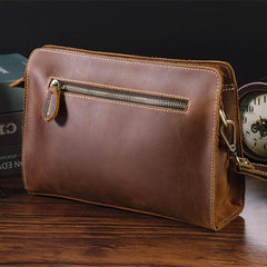 Vintage Brown Mens Clutch Wallet Leather Zipper Clutch Wristlet Purse Bag Clutch Bags For Men