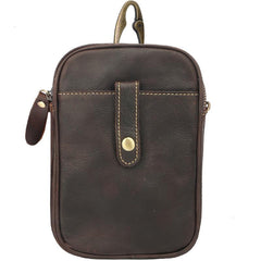 Dark Brown Vintage Leather Mens Small Messenger Bag Waist Bag Black Belt Pouch Bag For Men - imessengerbags