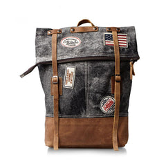 Cool Canvas Leather Gray Travel Bag Mens Backpack Canvas Canvas School Bag for Men - imessengerbags